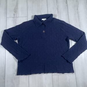 Vince Women's XL Stitch Polo Navy Blue Sweater Knitted Wool Blend Long Sleeve